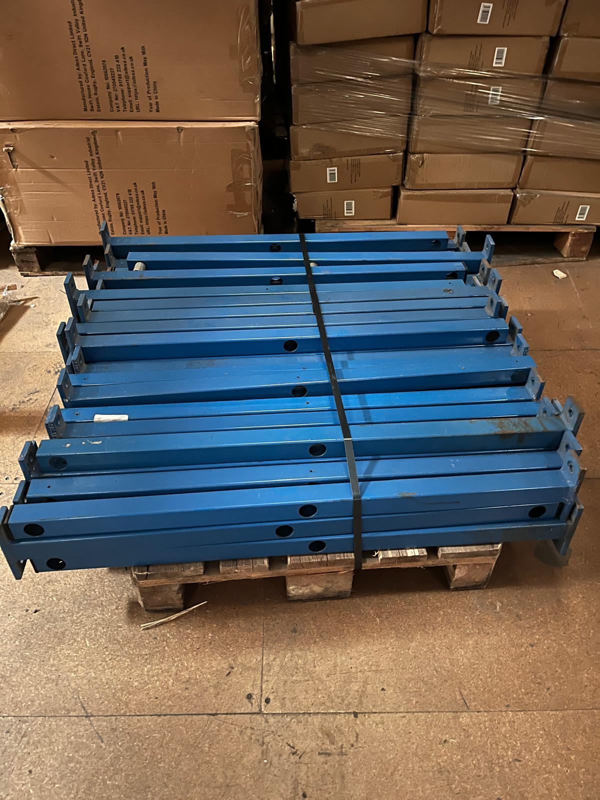 Mezzanine handrail posts and rails ready for installation
